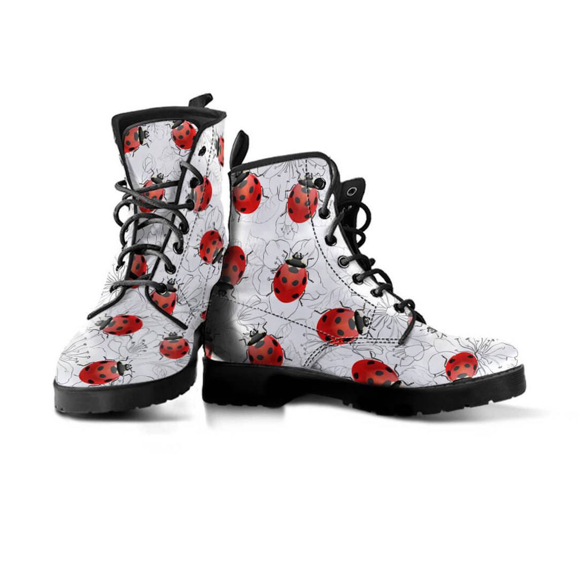 Digital Printing Women's High-top Motorcycle Boots LADYBIRD