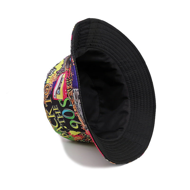 Fashion Retro Nostalgic Tape Pattern Fisherman Hat