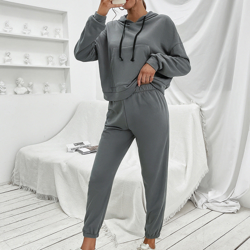 Loose Casual Solid Color Hooded Sweater Outdoor Sports Suit