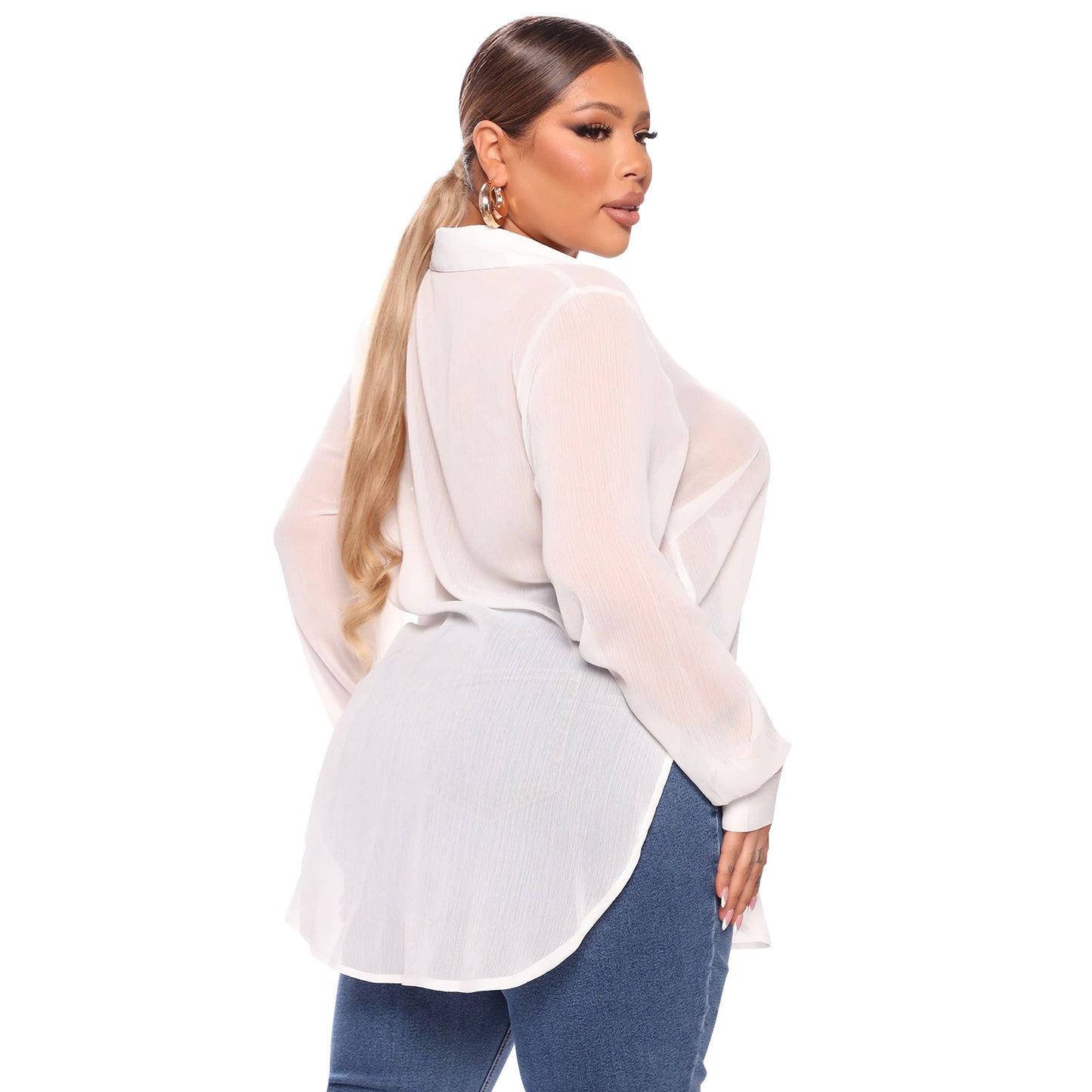 Women's Fashion Long Sleeve See-Through Shirts