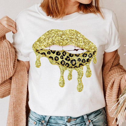 Creative Color Lip Print Short Sleeve