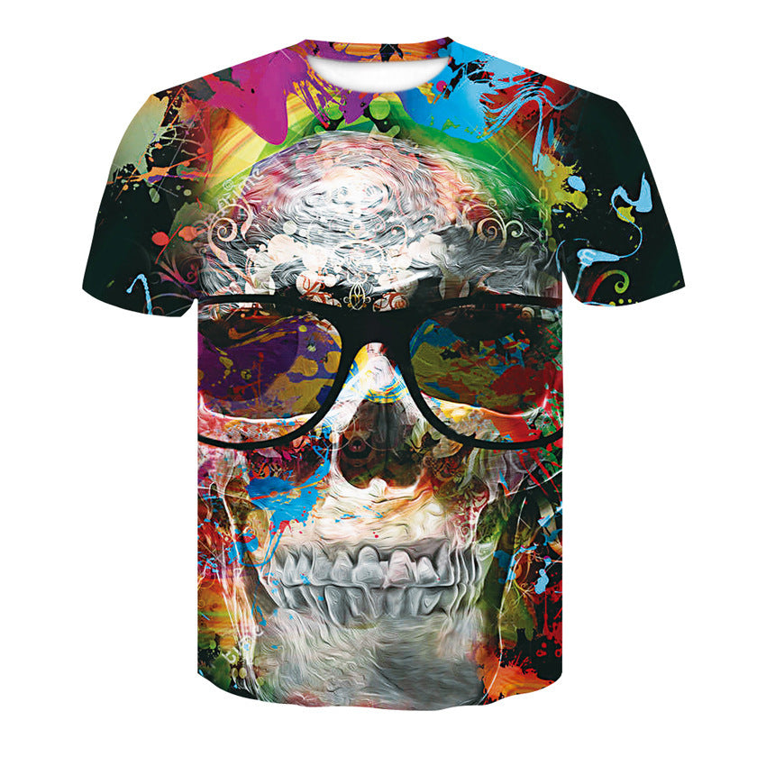 Men's T-Shirt 3d Skull Poker-Fashion Round-Neck Short-Sleeved