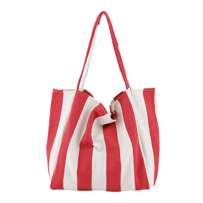 Striped Canvas Bags High Capacity Shoulder Bags