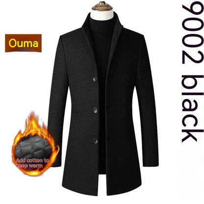 Single-breasted Stand Collar Wool Men's Coat