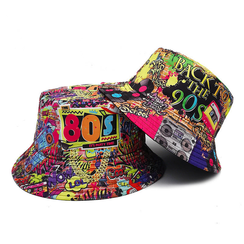 Fashion Retro Nostalgic Tape Pattern Fisherman Hat