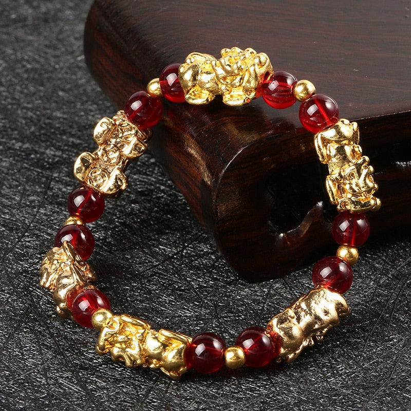 Yellow Stone Vintage 3D Red Garnet Beads Bracelet