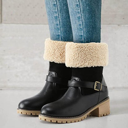 Thick Heel Buckled Winter Western Boots