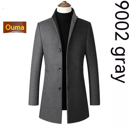 Single-breasted Stand Collar Wool Men's Coat