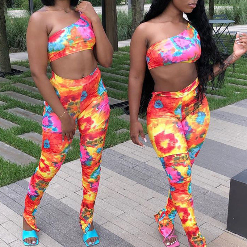 Women's Fashion Printed Vest Leggings Suit