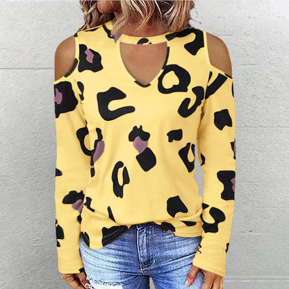 Women's Fashion Casual Printing Off-shoulder Loose Long-sleeved T-shirt