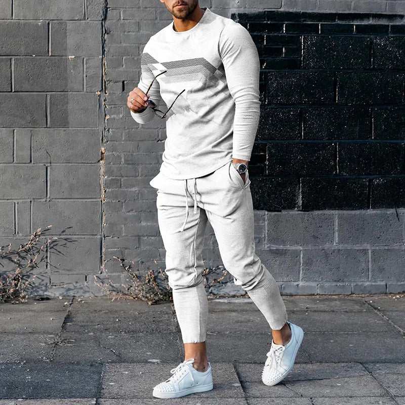 Men's Round Neck Striped Sweatshirt Suit