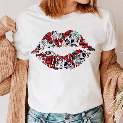 Creative Color Lip Print Short Sleeve