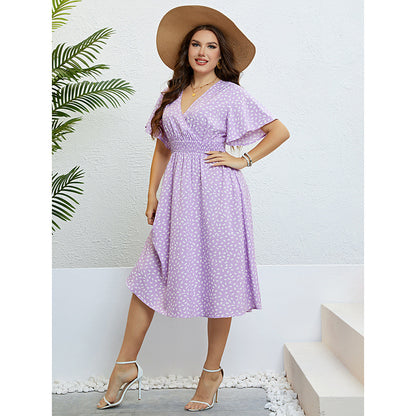 Purple Loose V- Neck Dress