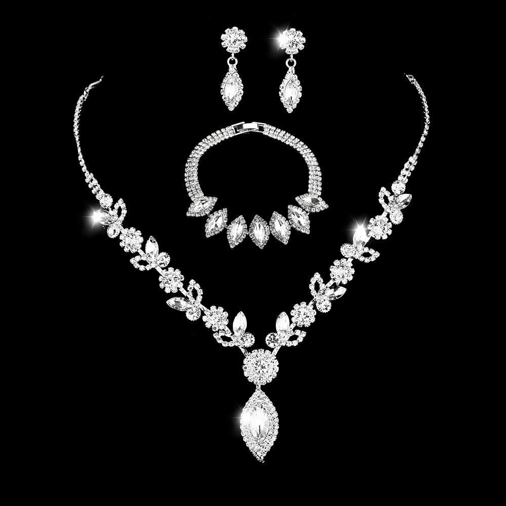 White Crystal Floral Jewelry Set