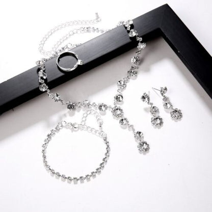 Silver Color Tone Crystal Tennis Set