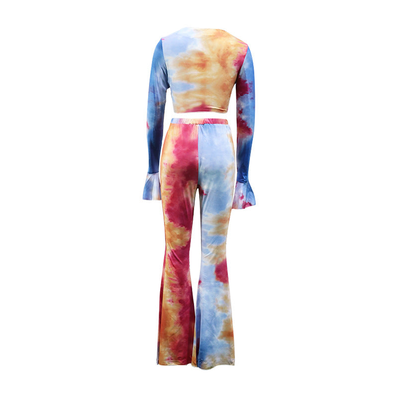 Women's Fashion Tie-dye Printed Trousers Suit