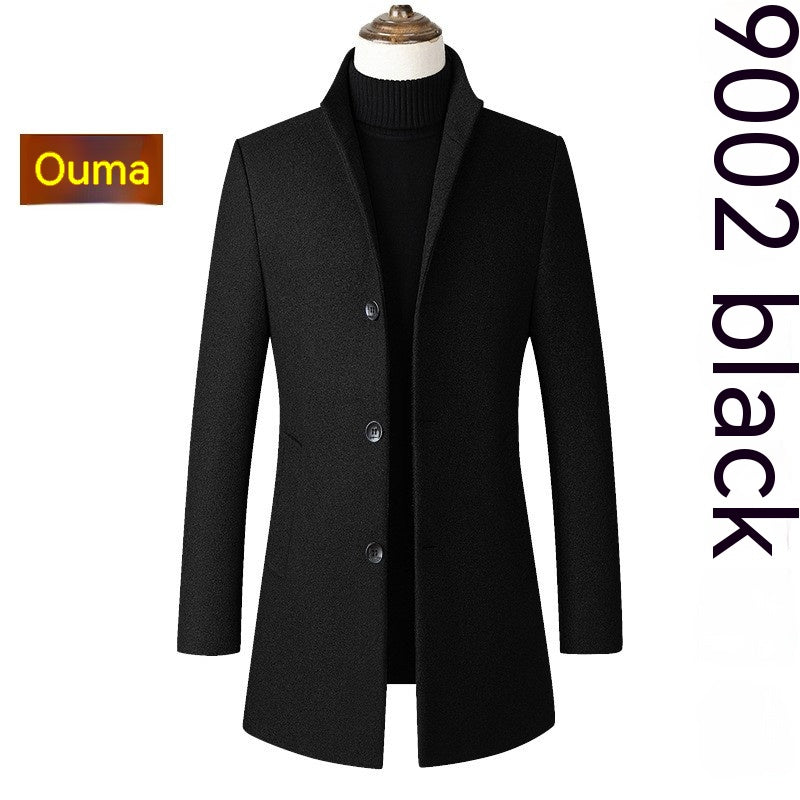 Single-breasted Stand Collar Wool Men's Coat