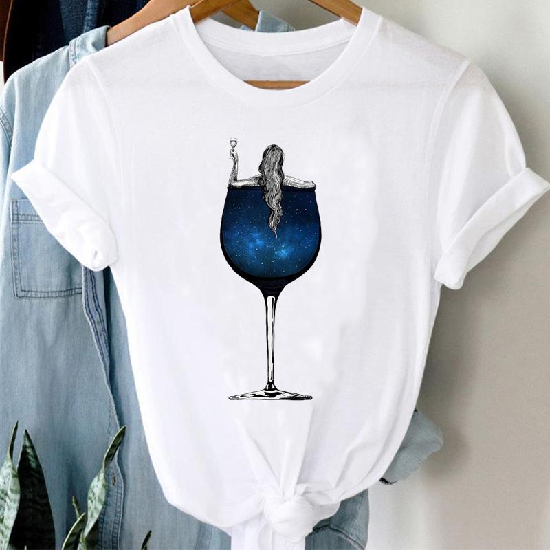 Women Printed Wine Lady Short Sleeve Casual