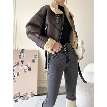 Short PU Lamb Fur Coat Women's Versatile