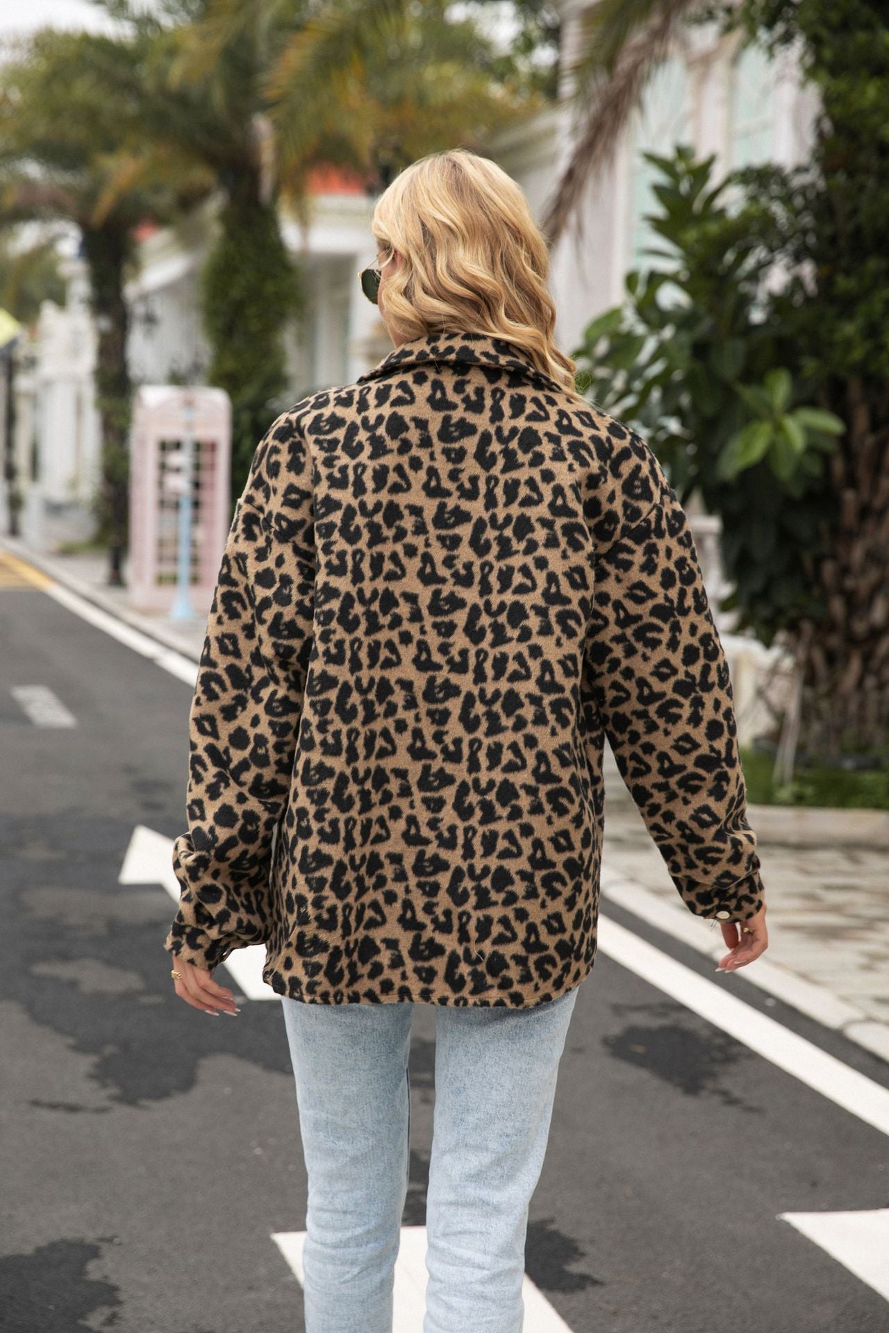 Women's Fashion Long Sleeve Lapel Leopard Print Shirt Coat