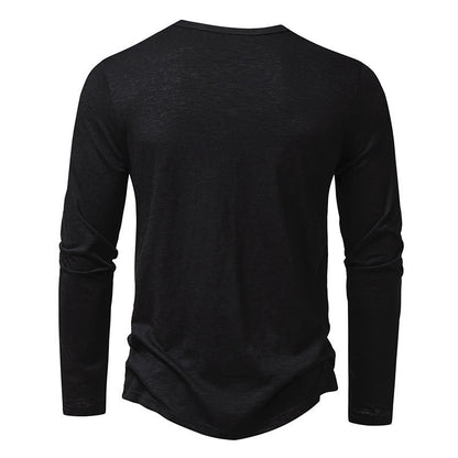 Men Long Sleeve Button Henry Collar Tops