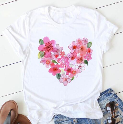 Fashion Flower Love Print Short Sleeve