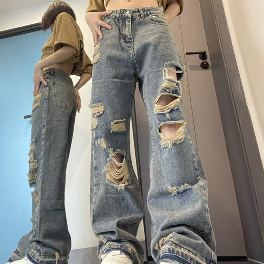 Ripped Jeans For Women With Loose Wide Legs