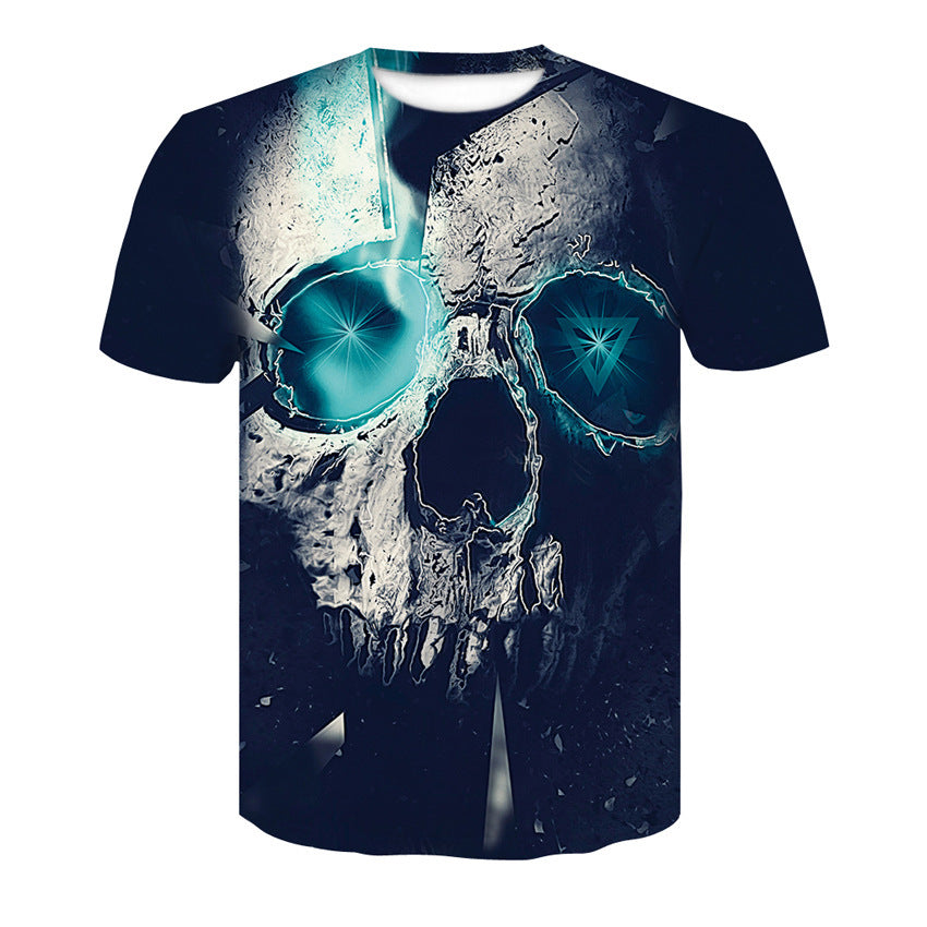 Men's T-Shirt 3d Skull Poker-Fashion Round-Neck Short-Sleeved