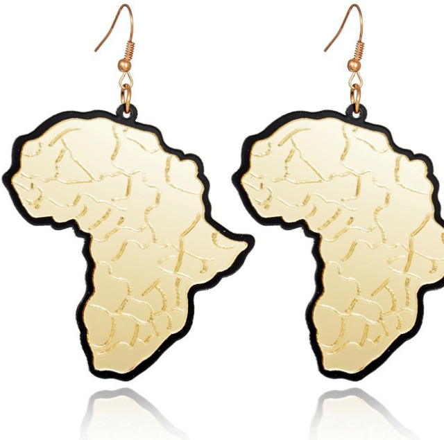 Golden Africa map pendant Earrings