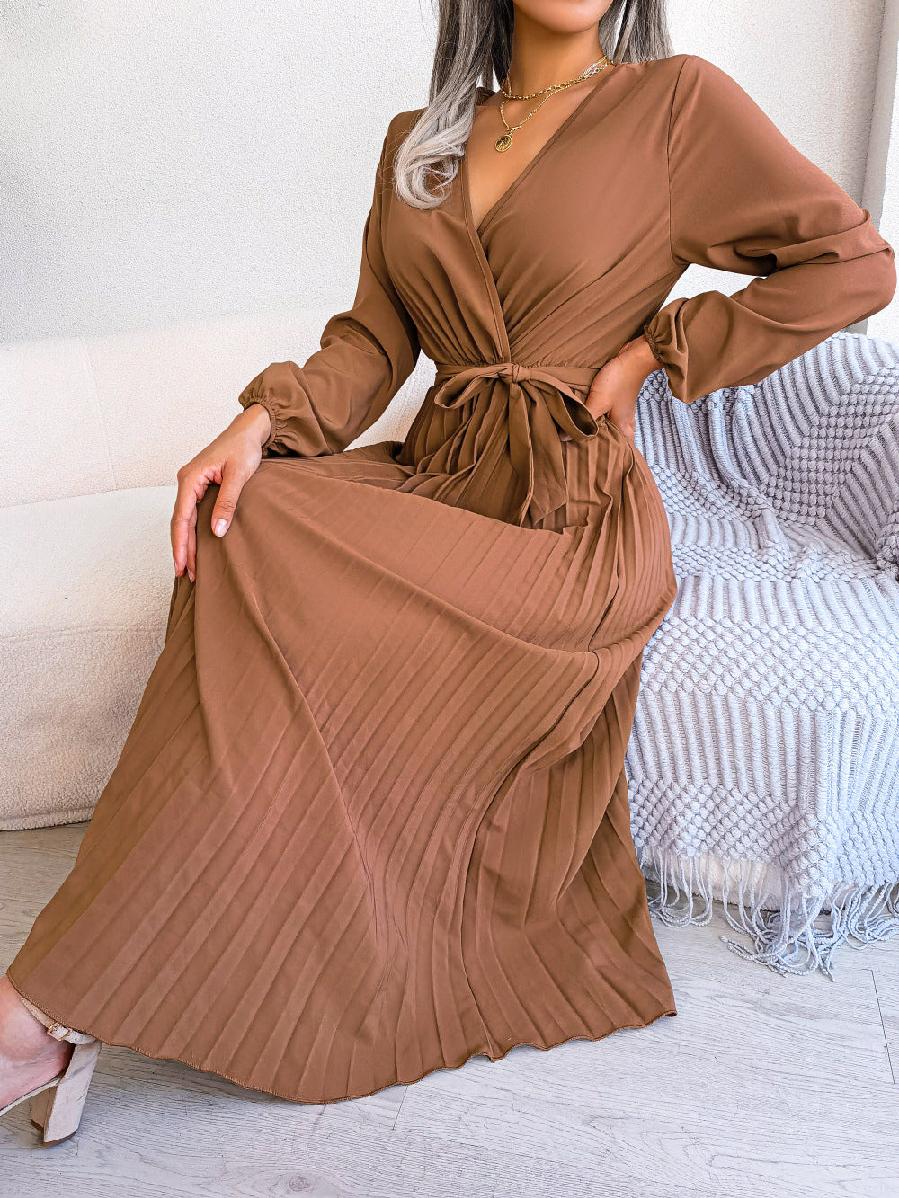 Elegant Cross Pleated Maxi Dress