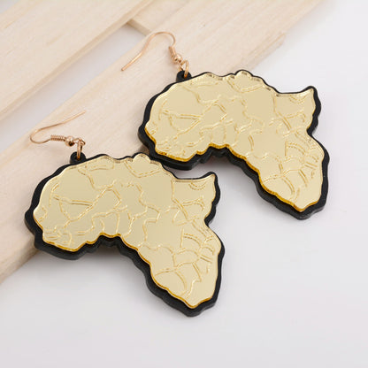 Golden Africa map pendant Earrings