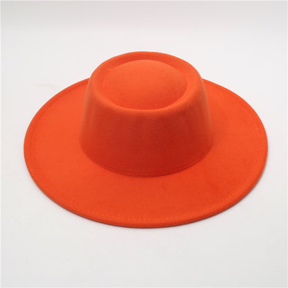 Retro Fedora 8cm Wide Brim Solid Color Concave-convex Dome Woolen Hat