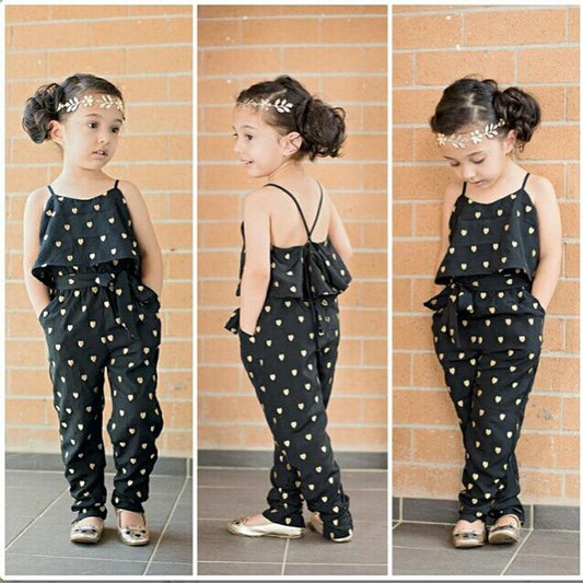 Girls Clothing Sets Cotton Sleeveless Polka Dot Strap Jumpsuit