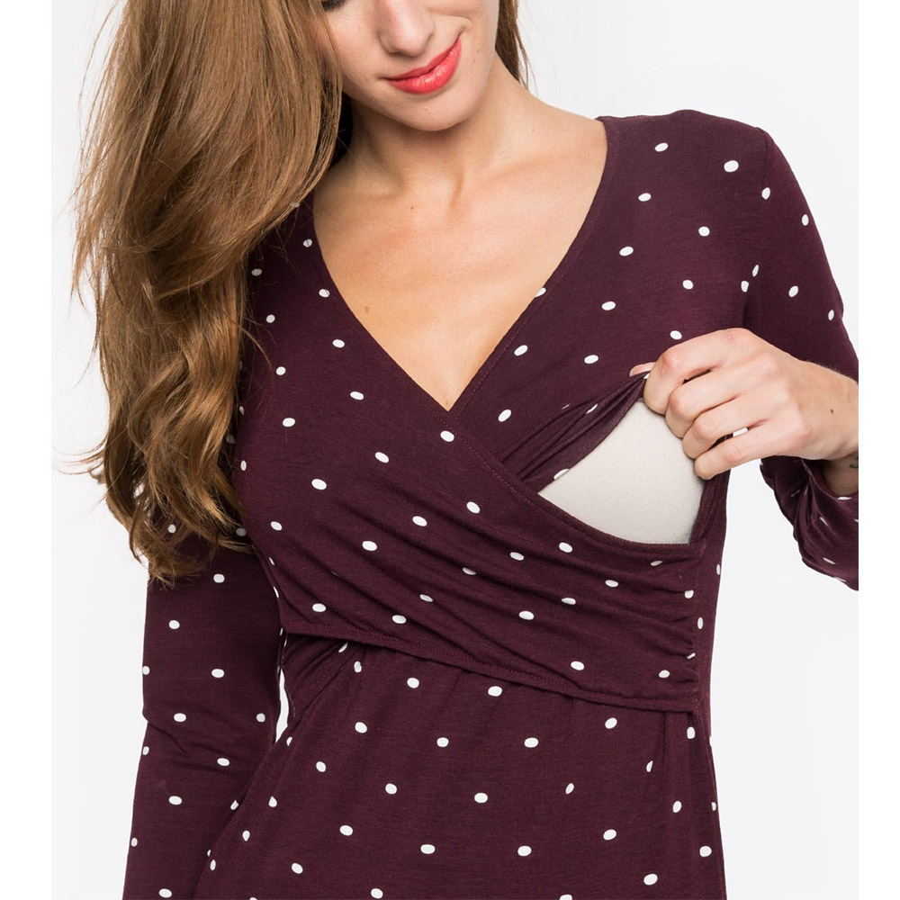 Deep V-neck print long sleeves Maternity Shirt