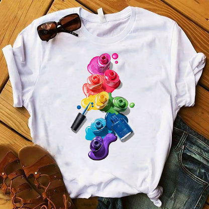 Nail Polish Bottle Print Short Sleeve