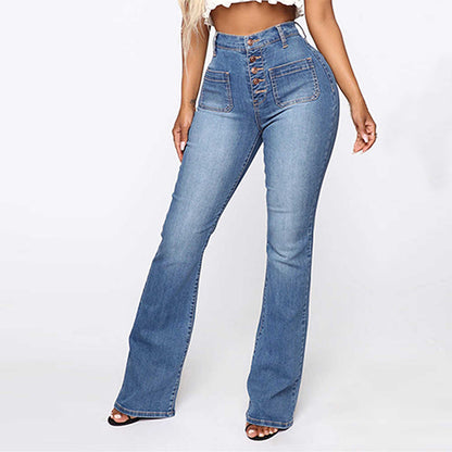 Washed Ladies High Waist Denim Trousers