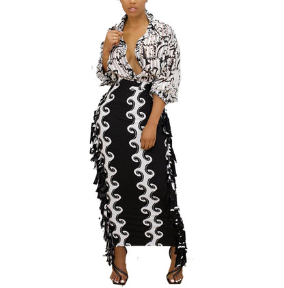 Creative Casual Slim-fit Tassel Black And White Print Sexy Skirt