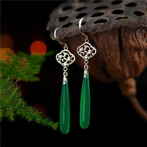 Green Agate Water Drop Earrings