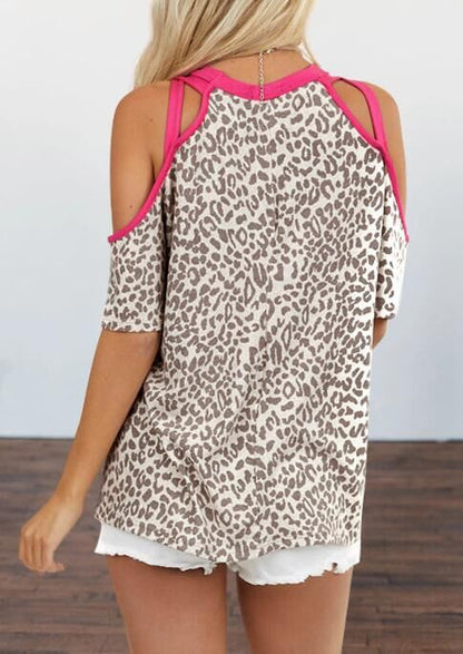 Leopard Print Off-the-shoulder Sexy Top Crew Neck Shirts