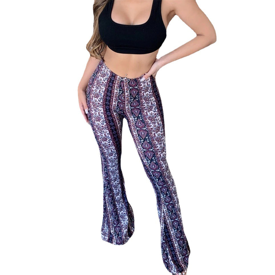 High Elastic Tight Women's Pants Slim Sexy Print Trousers