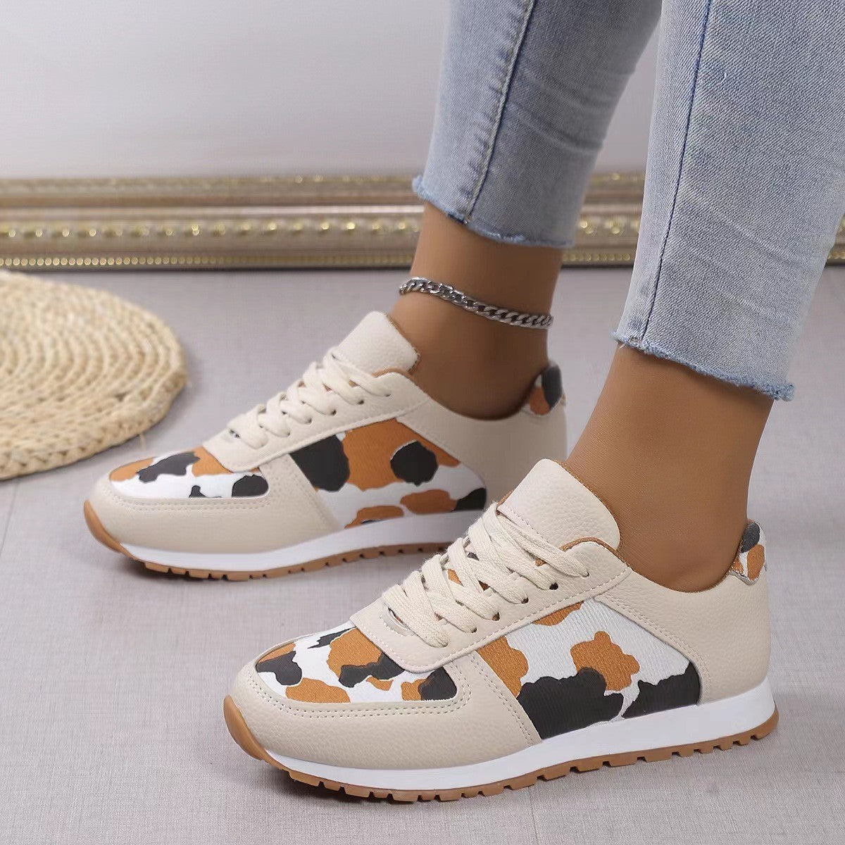 Leopard Print Lace-up Sports Sneakers