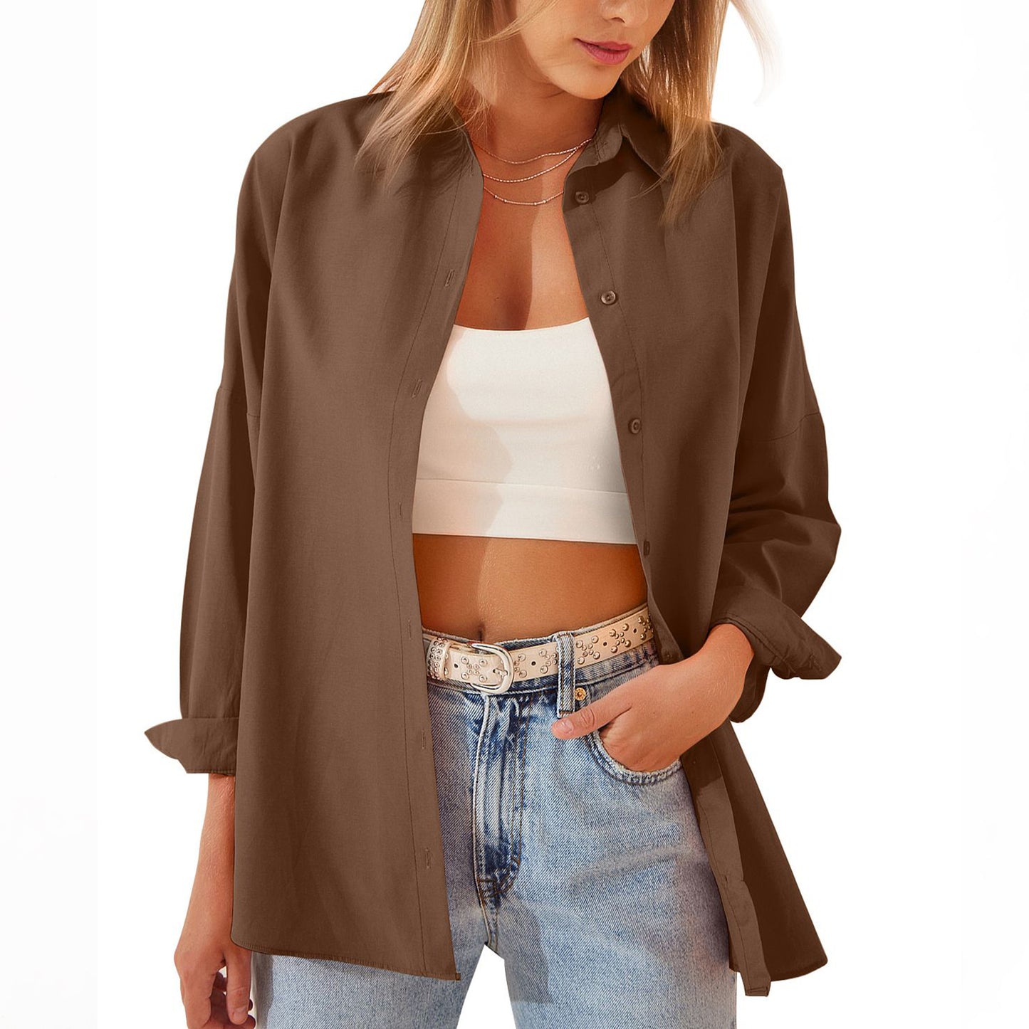 Women's Shirt Jacket Long Sleeve Blouse Button Down Top