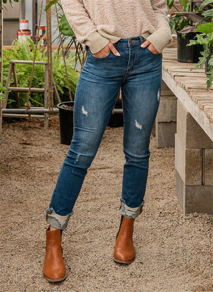 Slim Fit And Torn Blue Jeans For Women