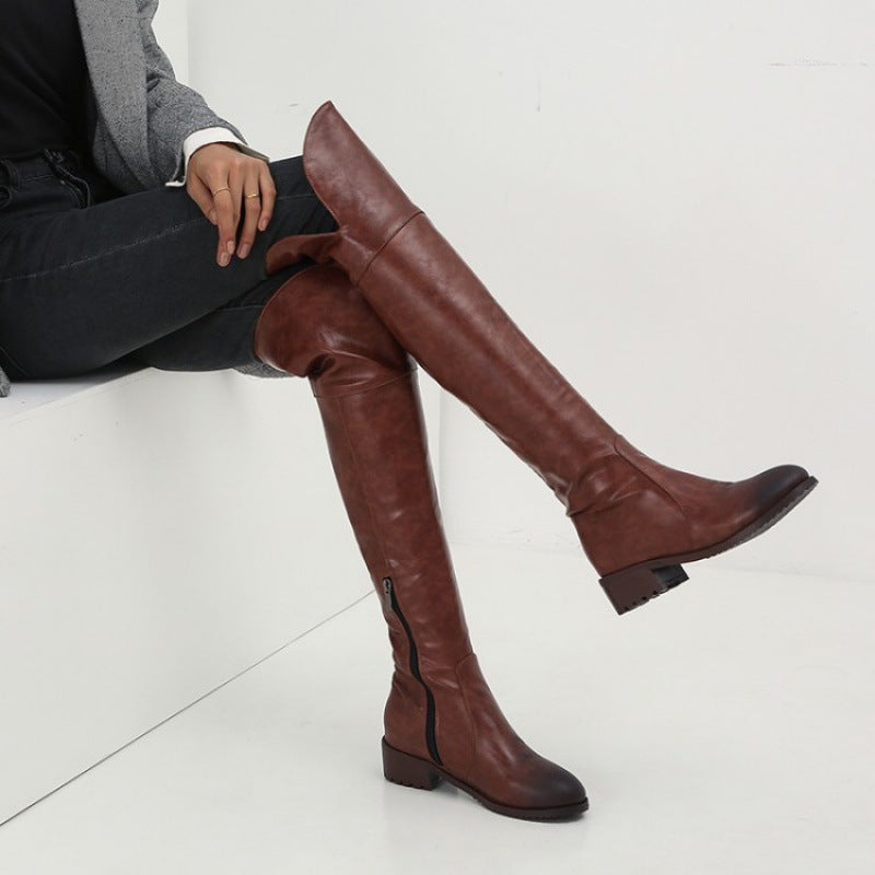 Over Knee Thigh High Boots Women Flat Low Heels Women Shoes Square Heel