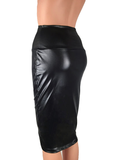 Women High Waist Faux Leather Pencil Skirt Bodycon Office Skirts