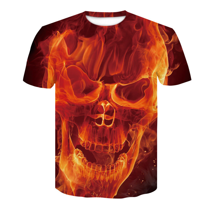 Men's T-Shirt 3d Skull Poker-Fashion Round-Neck Short-Sleeved