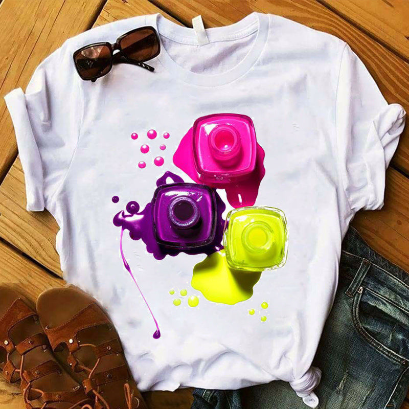 Nail Polish Bottle Print Short Sleeve