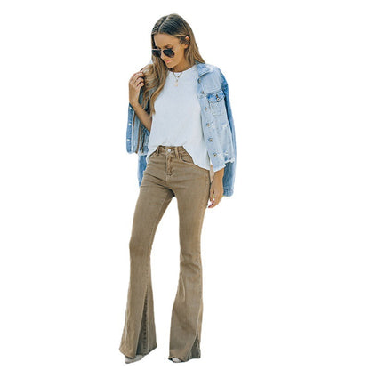 Women's Denim High Waist Mop Retro Flared Pants