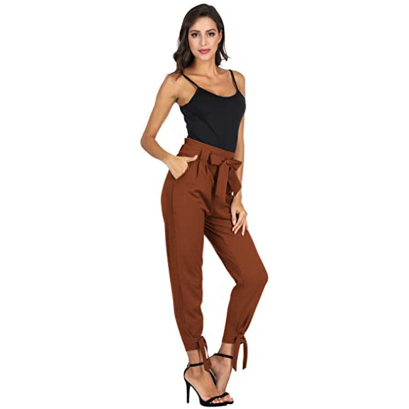 High Waisted Lace Up And Loose Fitting Trousers Women Clothing