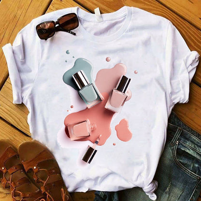 Nail Polish Bottle Print Short Sleeve